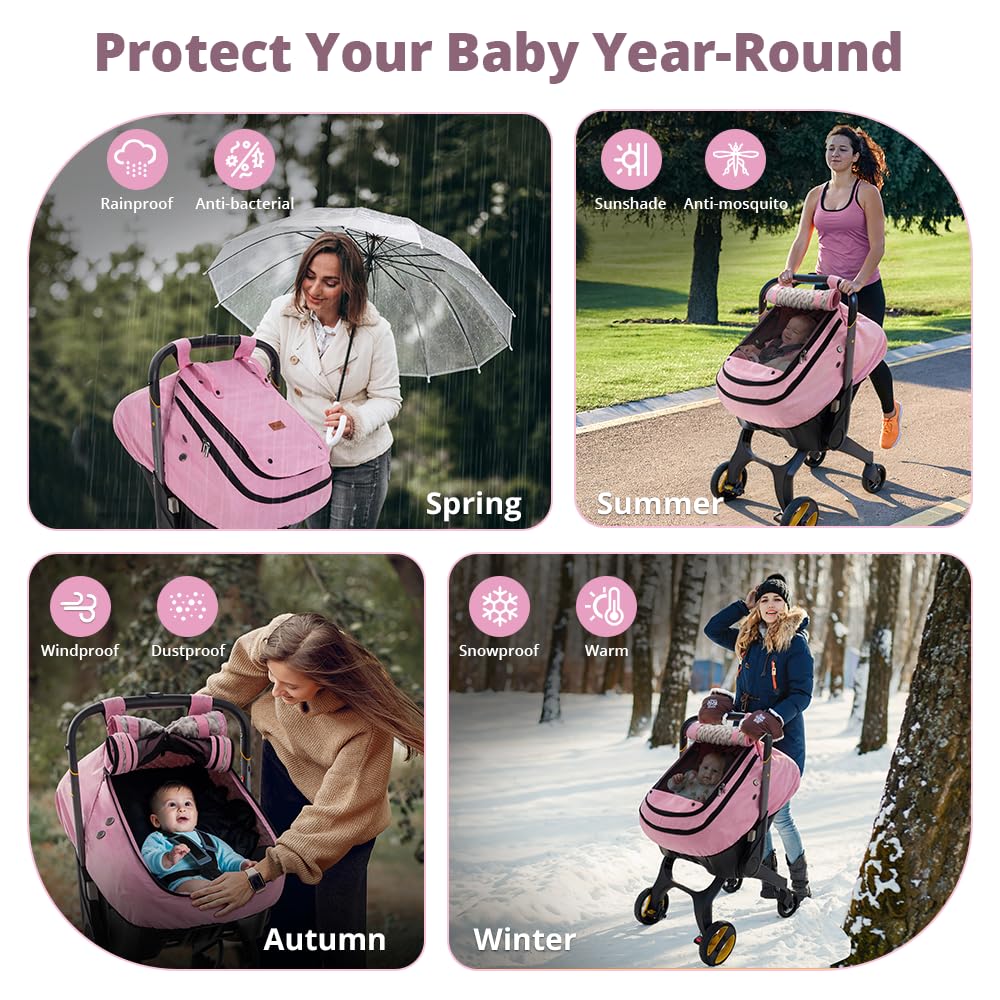 Bioby cozy fleece interior keeps baby warm on chilly rides