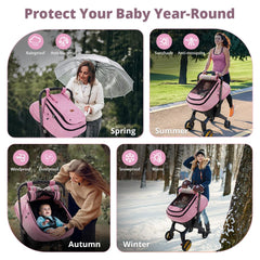 Bioby cozy fleece interior keeps baby warm on chilly rides