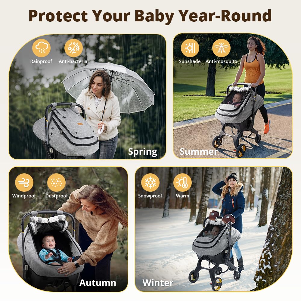 Bioby universal-fit infant car seat cover provides quick access and easy installation