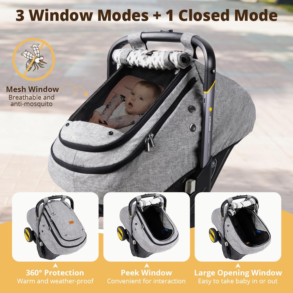 Bioby windproof canopy protects from sun during car trips