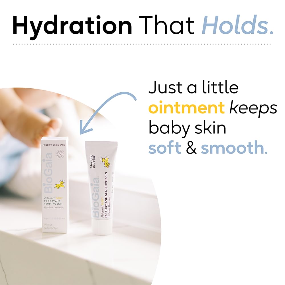 BioGaia Baby Probiotic Ointment applied to baby cheek for soothing relief.