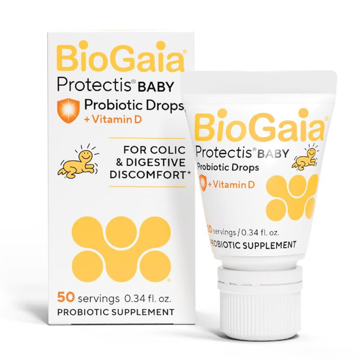 BioGaia Protectis Baby probiotic drops bottle front; supports gentle colic relief and calmer tummy.