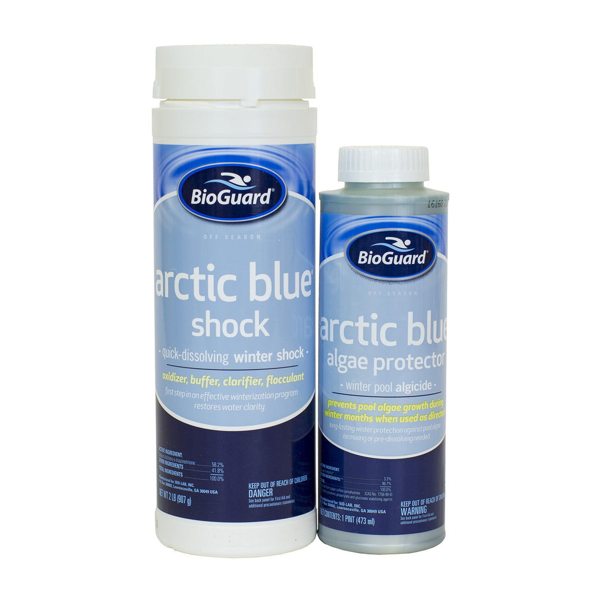 Bioguard Arctic Blue Winter Kit for 12k-gallon pools; simplifies winterization and helps prevent algae.
