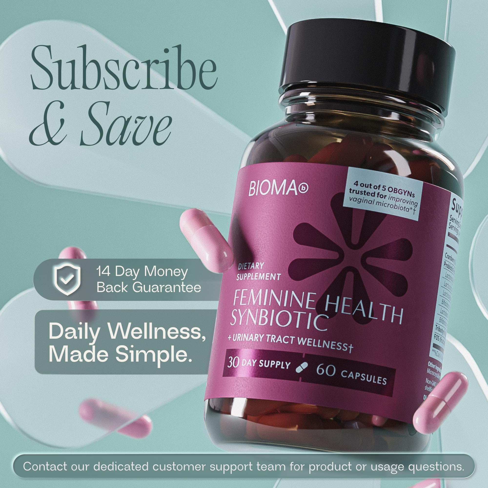Bioma bottle beside glass of water highlights a daily healthy habit