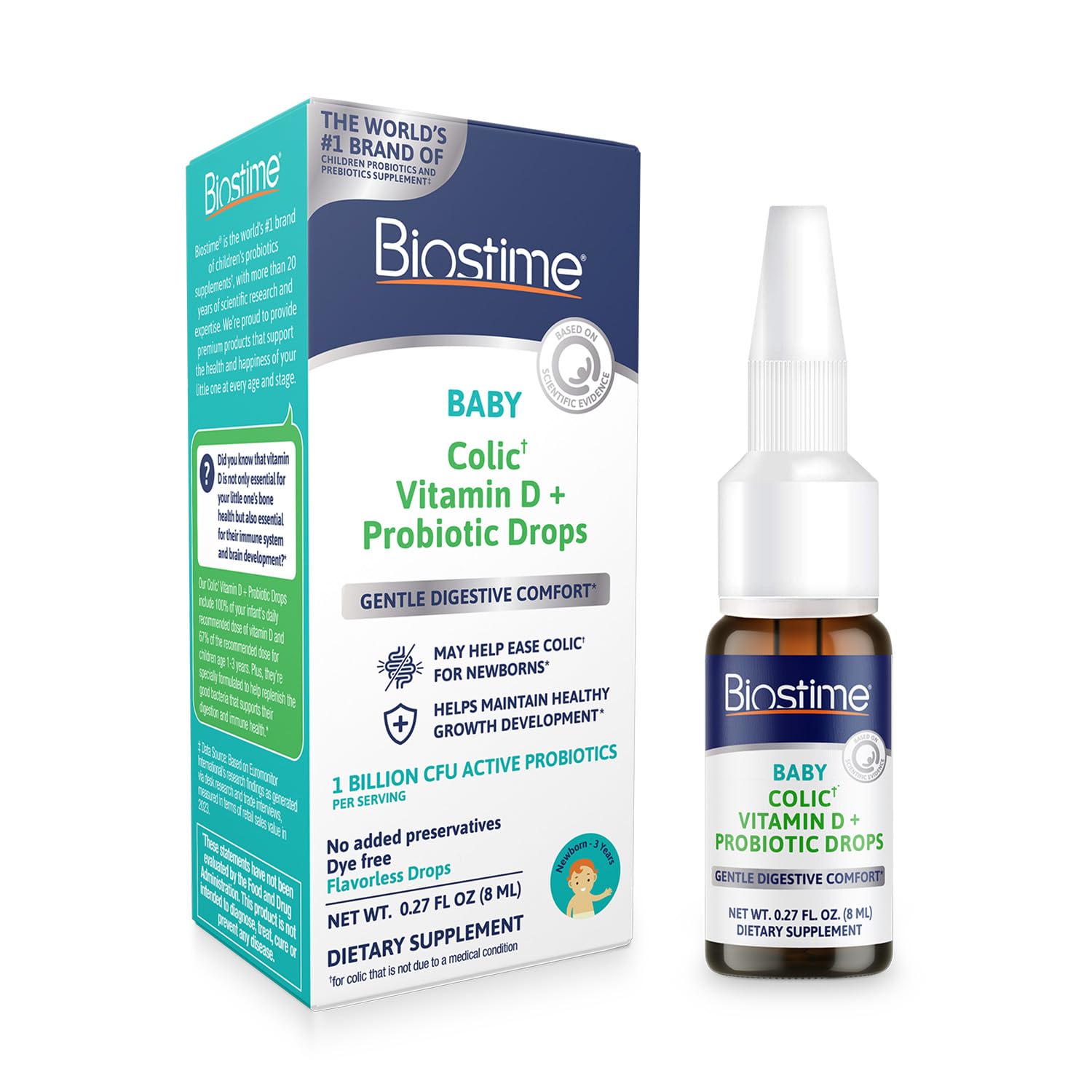 Biostime baby vitamin D probiotic drops bottle for daily immune and bone support