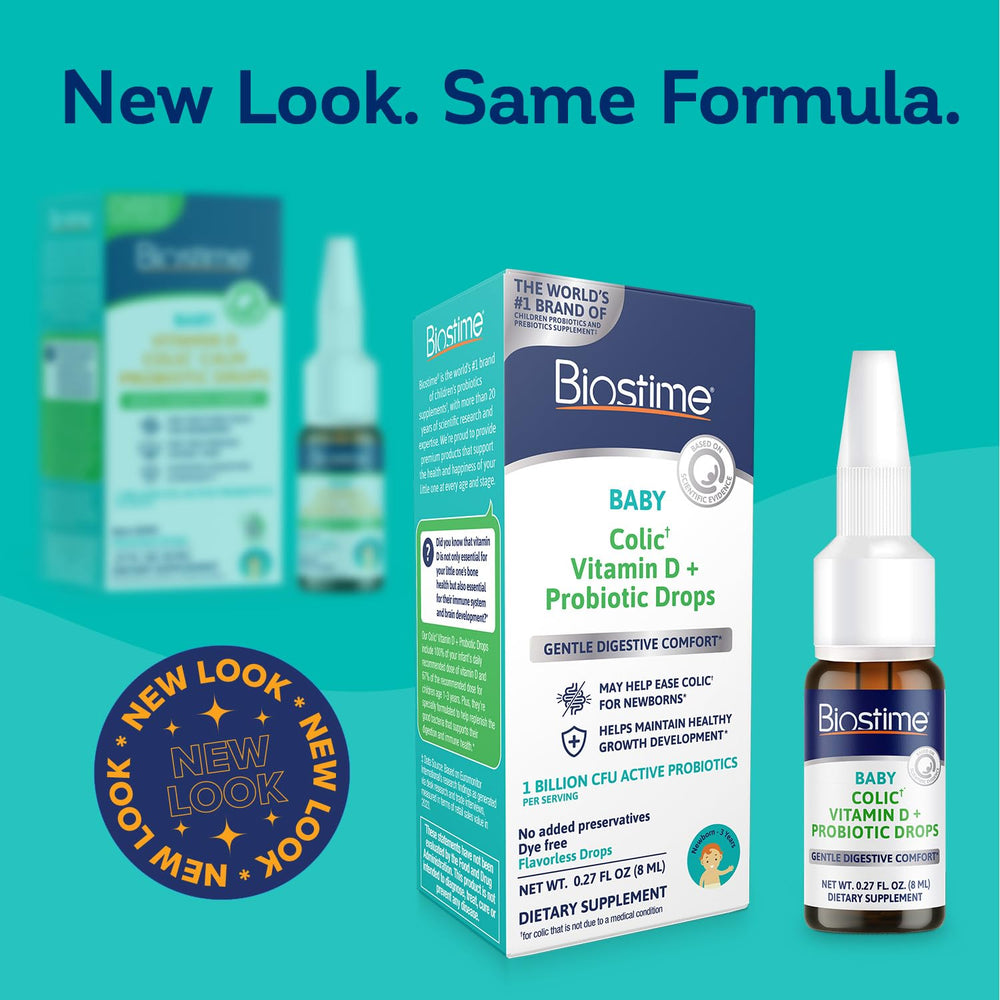Biostime vitamin D drops packaging close-up highlighting allergen-free features
