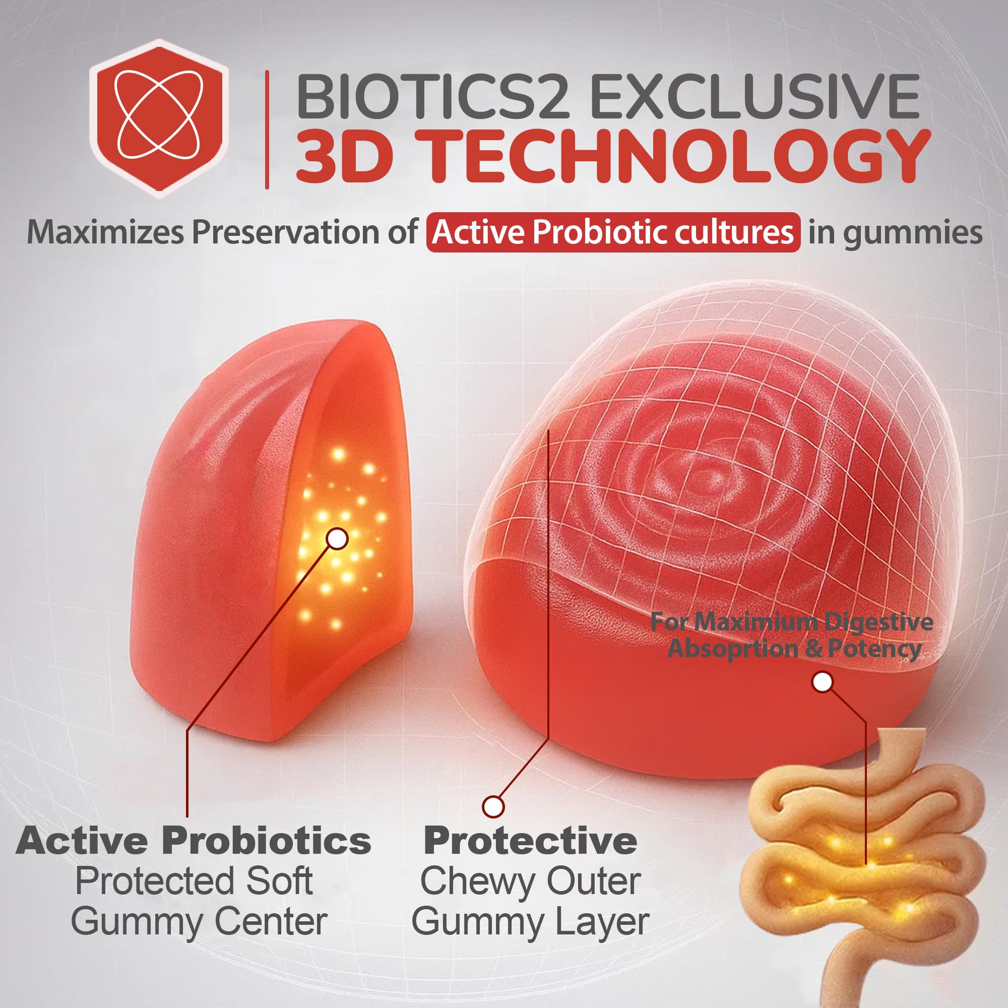 3D probiotic technology label on Flora12 packaging indicating enhanced potency