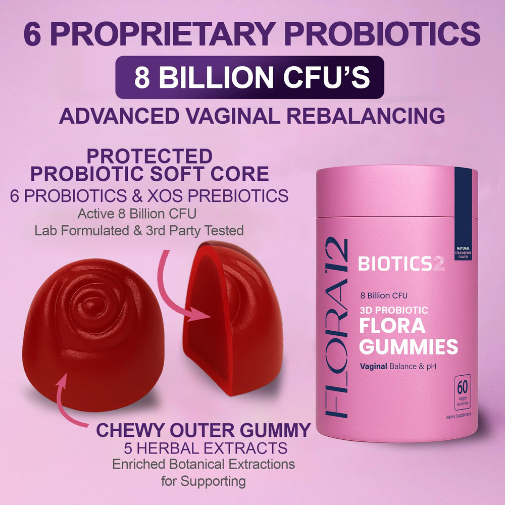 Flora12 bottle with water illustrating easy daily dosing routine
