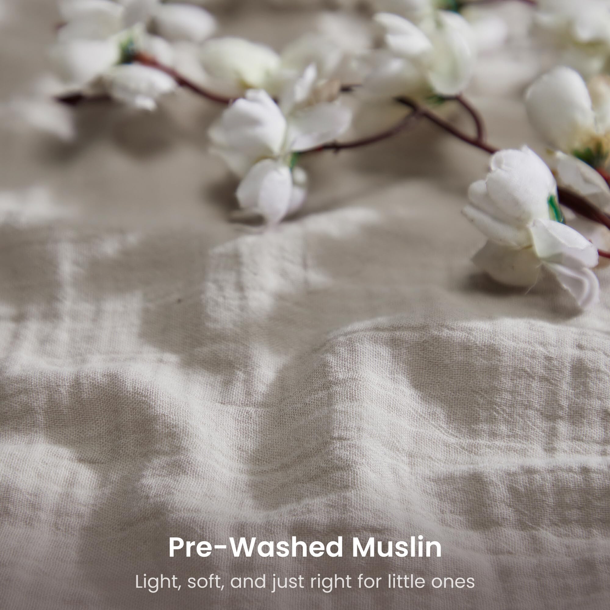 BIOWEAVES Organic Muslin close-up—soft breathable weave that helps baby sleep more peacefully.