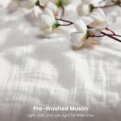 BIOWEAVES organic cotton muslin close-up highlights breathable weave.