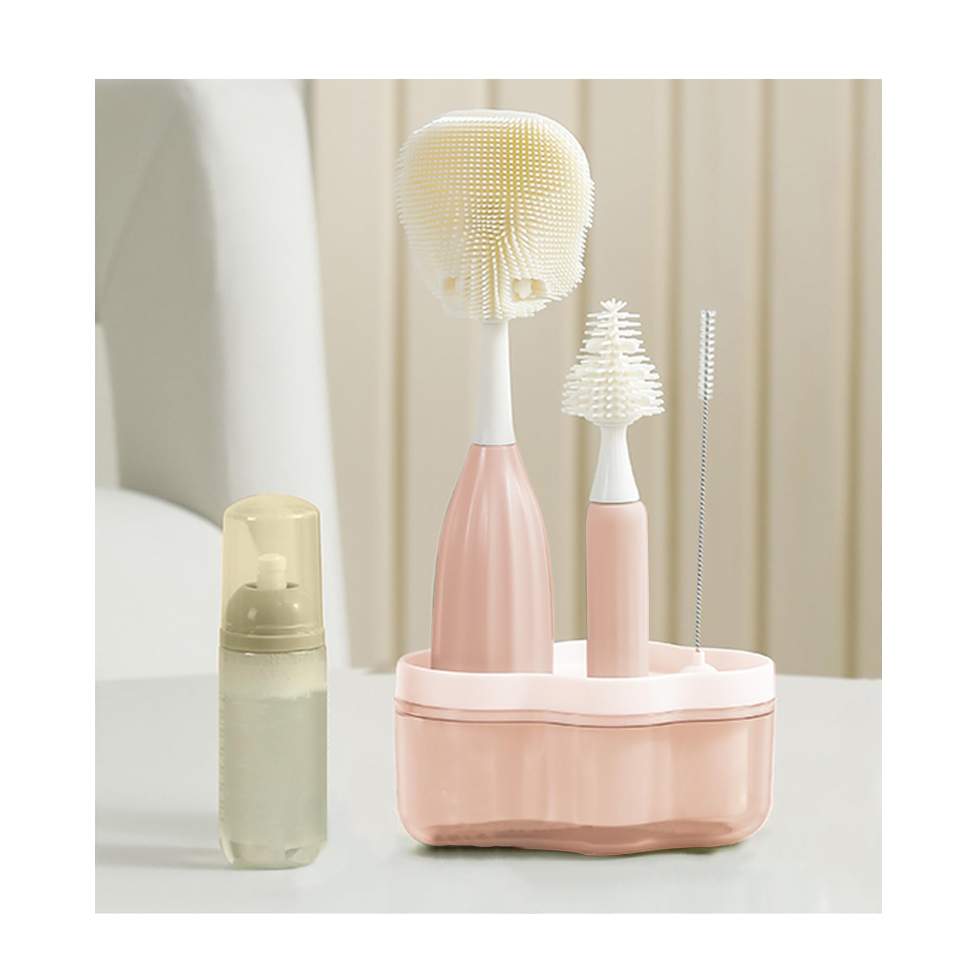Biqin baby bottle brush kit with push-foam for faster cleaning