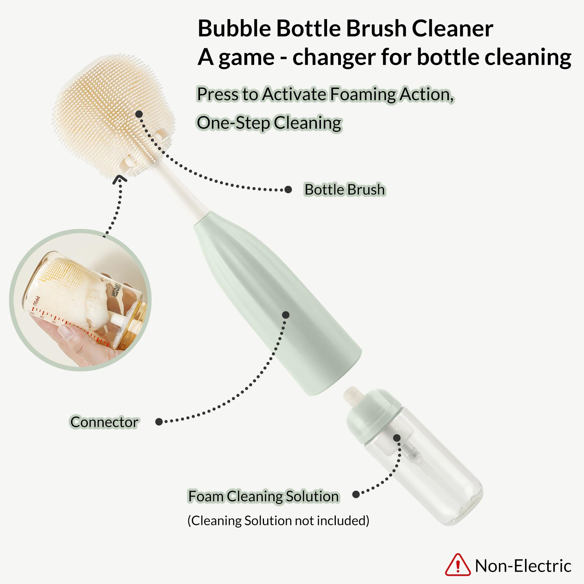 biqin bendable bottle brush head reaches deep corners easily