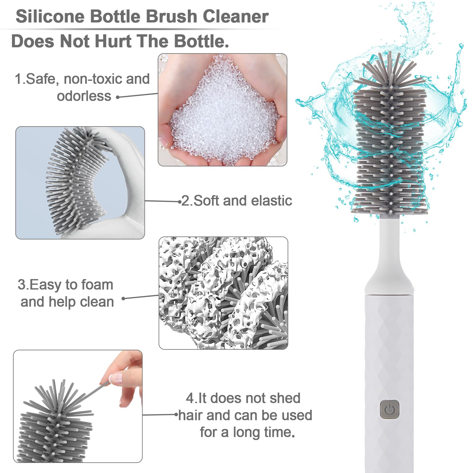 Interchangeable brush heads for bottles, cups, and small dishes