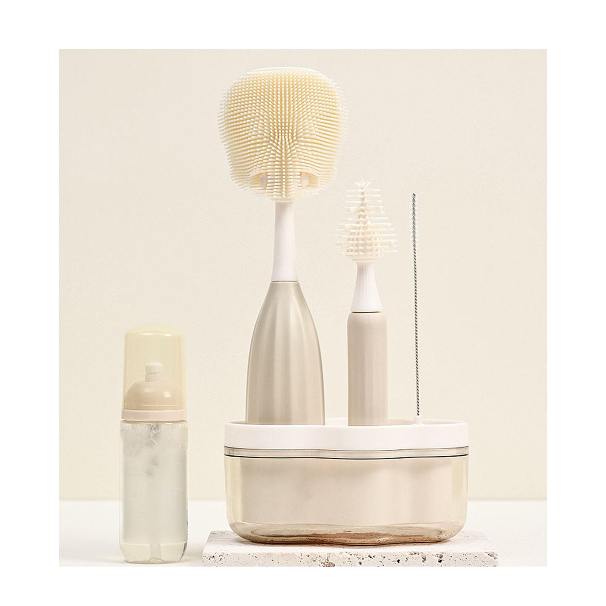 BiQin push-press bubble bottle brush creates rich foam for fast bottle cleaning