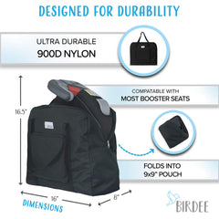 Birdee booster seat bag folded pouch demonstrates compact storage