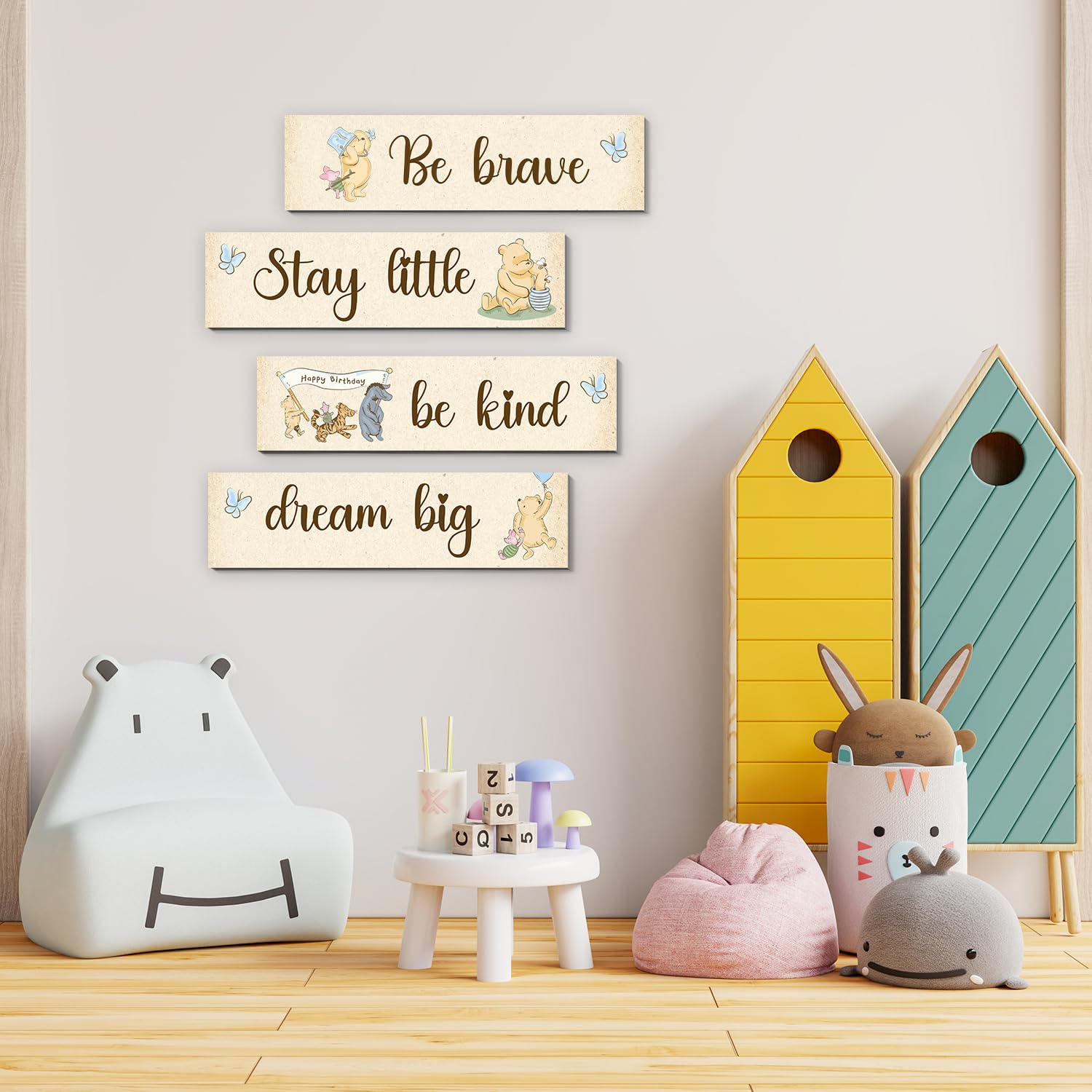 BirtDerr Winnie decor signs provide cohesive bedroom accents and versatile styling.