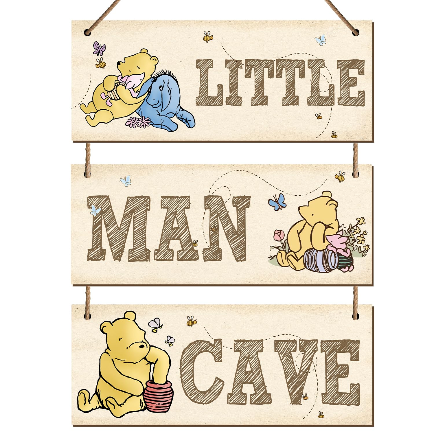 BirtDerr Winnie sign trio wall art for nursery ambiance and playful decor.