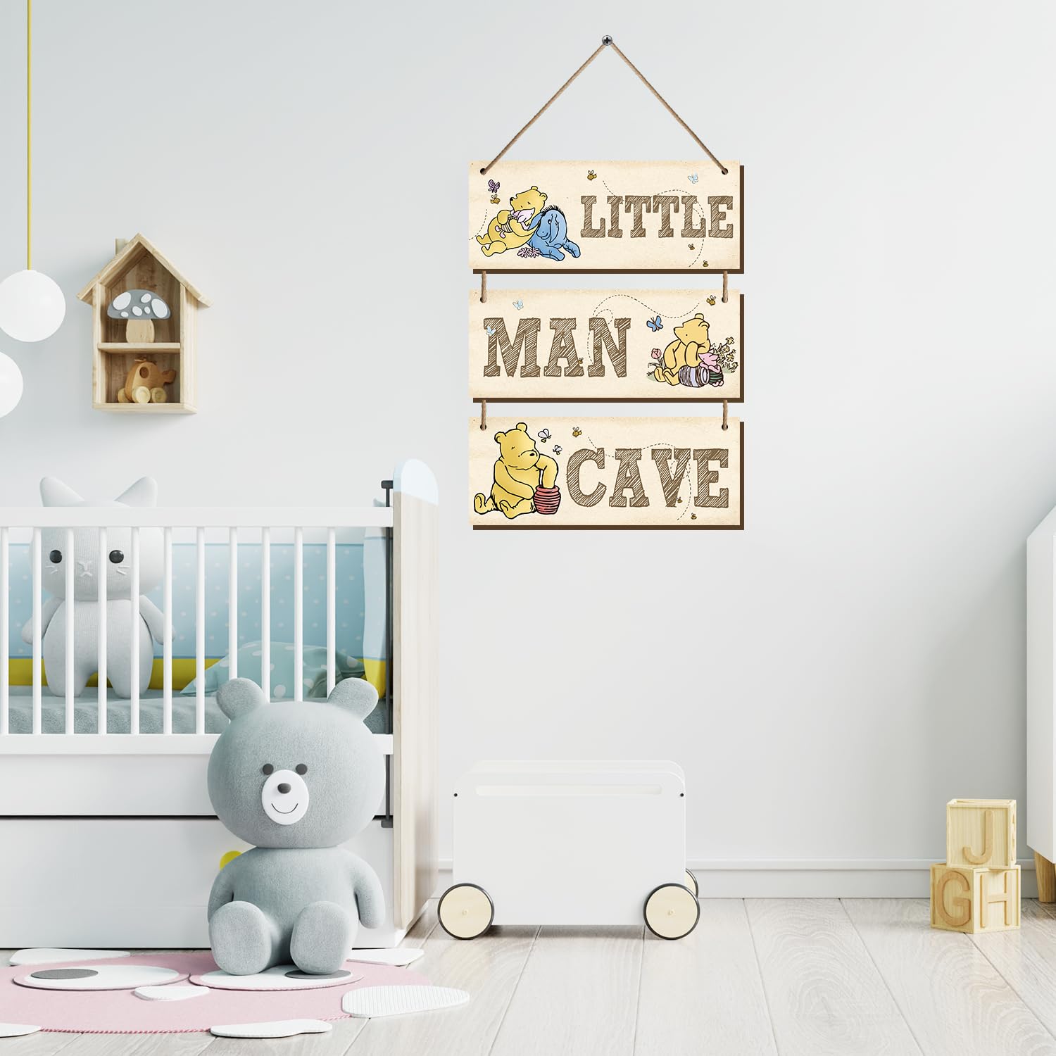 BirtDerr Winnie wooden sign collection emphasizes durable craft for nursery.