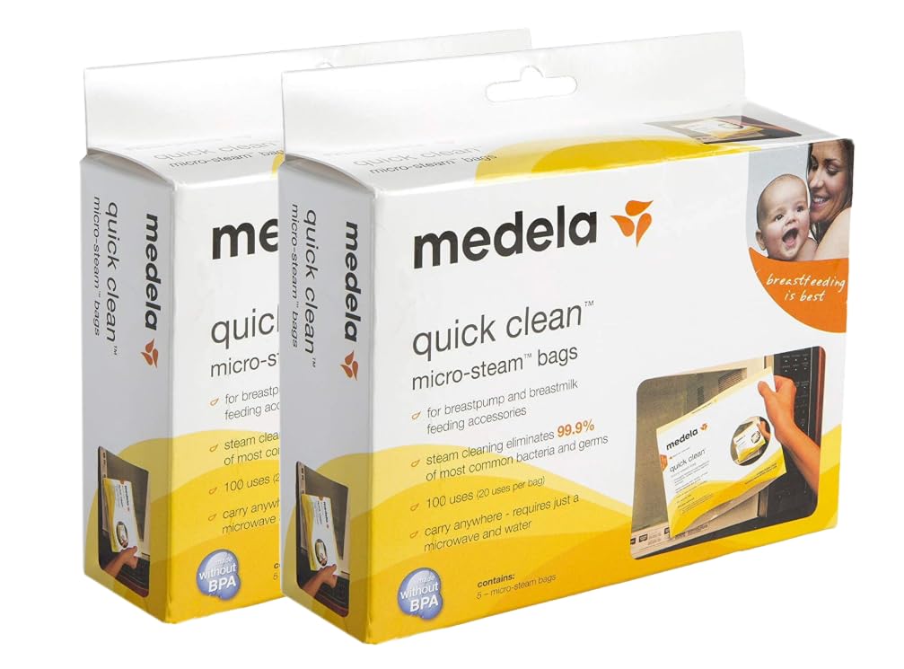 Bitybean Quick Clean Micro-Steam Bags sanitize breast pump parts and bottles with microwave steam