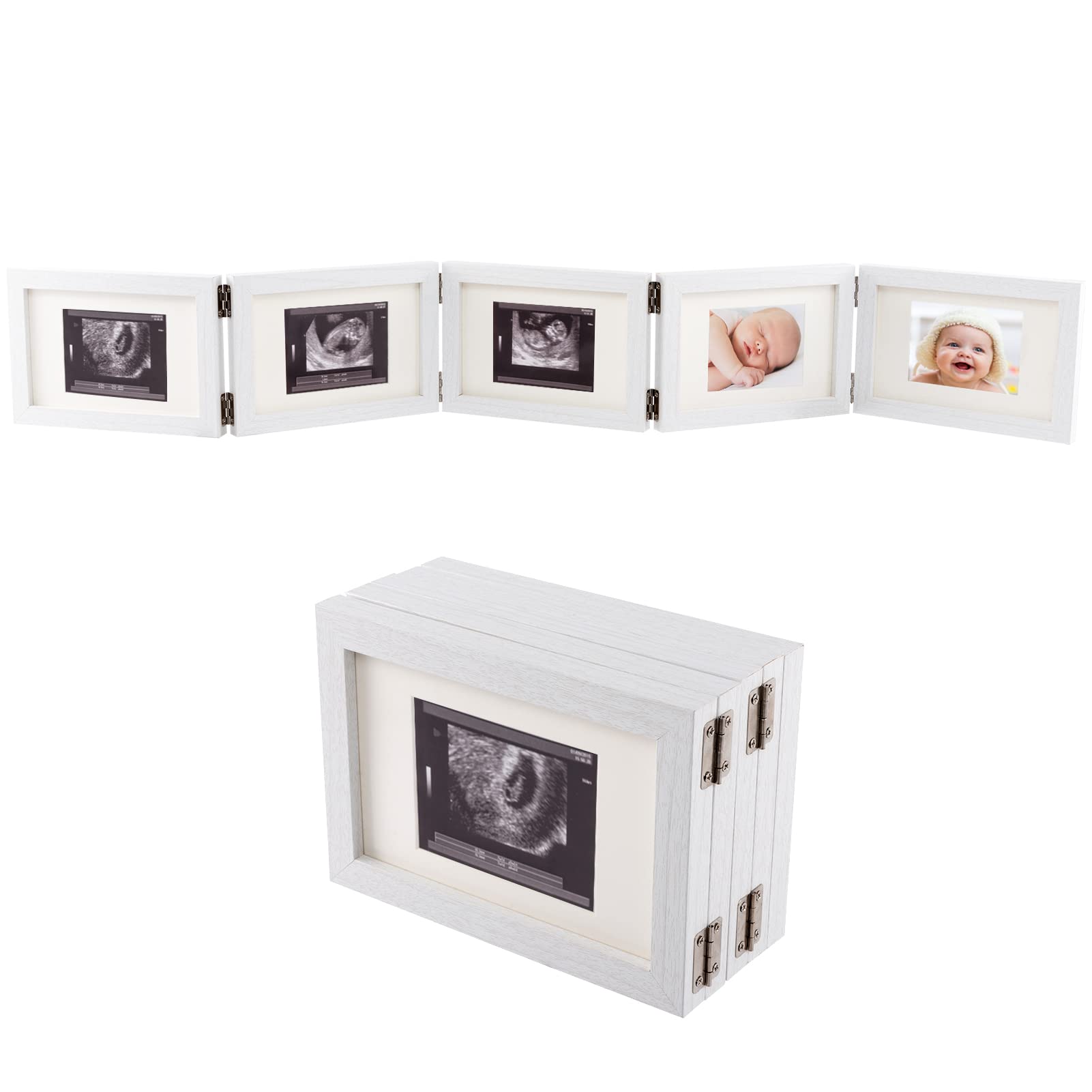 Biubee 5-folding sonogram frame front view shows rustic wood design for ultrasound photos