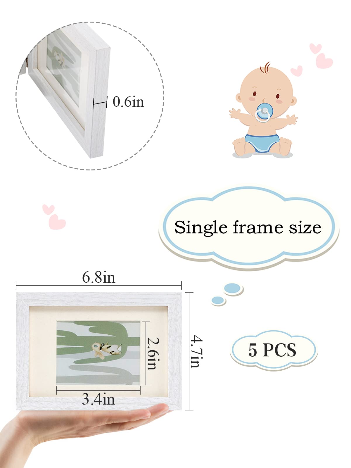 Biubee five-photo layout inside frame fits sonogram, newborn, and first-year memories
