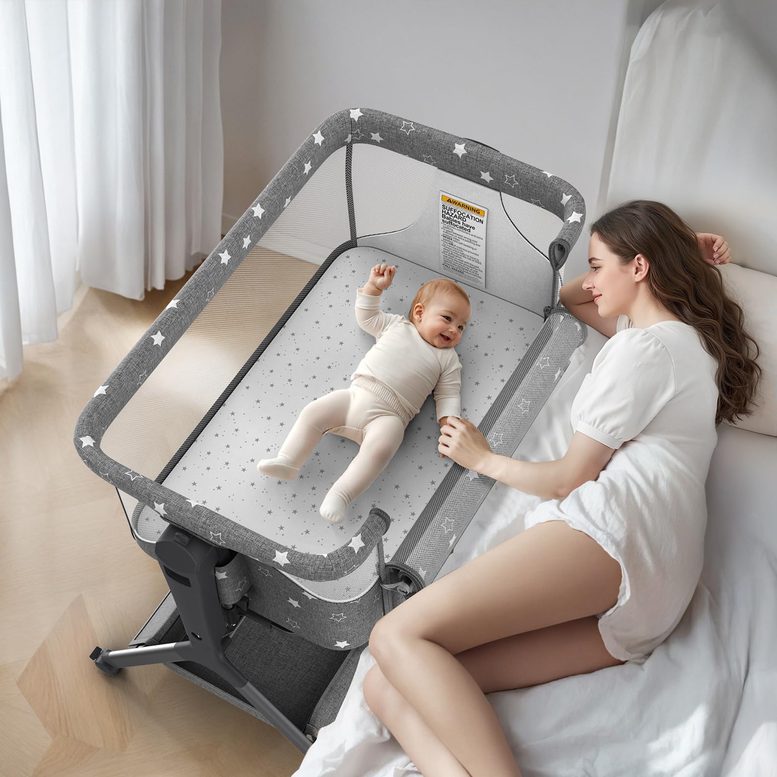 Biusikan 3-in-1 bassinet with rocking mode for soothing newborns.