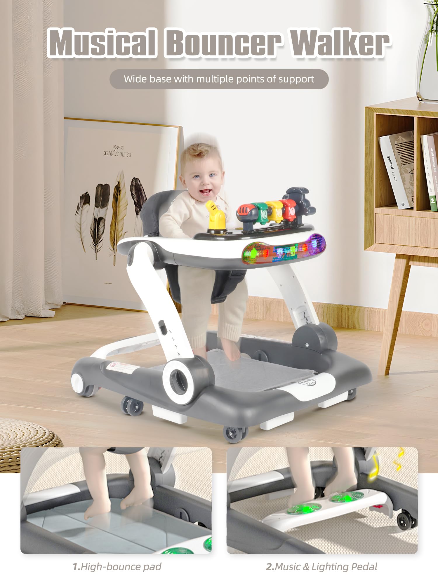 BIUSIKAN 6-in-1 baby walker bounce mode showcasing balance practice for toddlers.