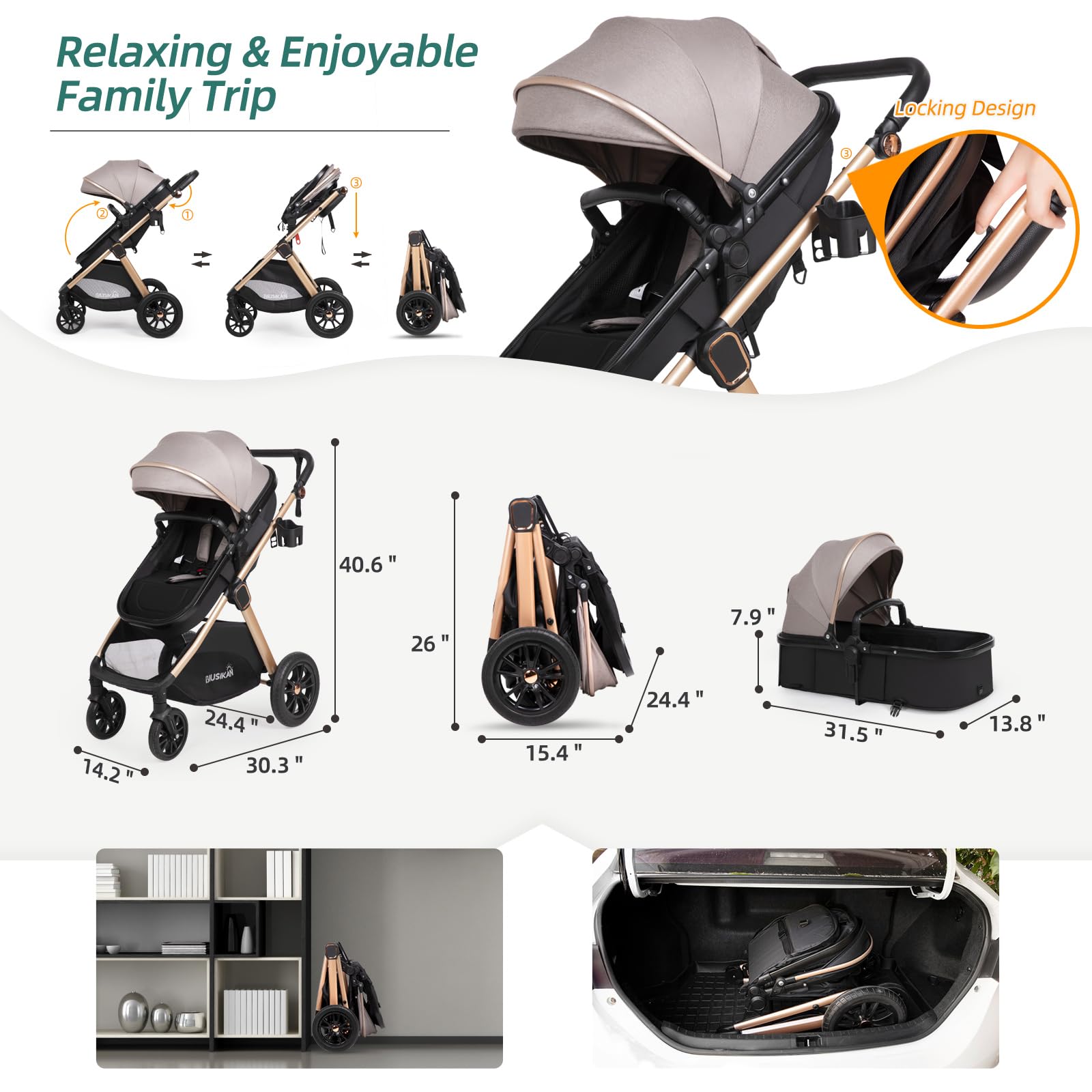 Adjustable PU leather handlebar for ergonomic parent comfort