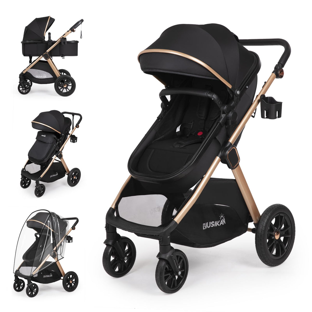 BIUSIKAN 6-in-1 stroller bassinet for newborn comfort and bonding during outings.