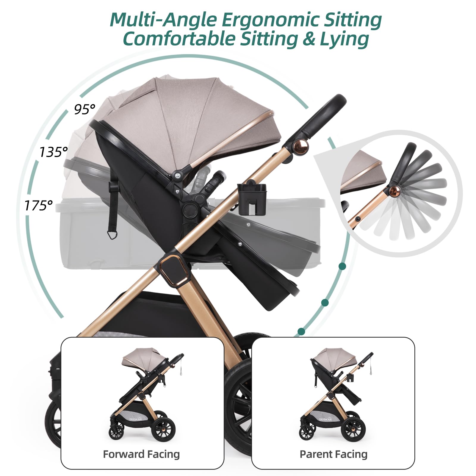 Spacious under-seat basket holds diapers, snacks, and essentials