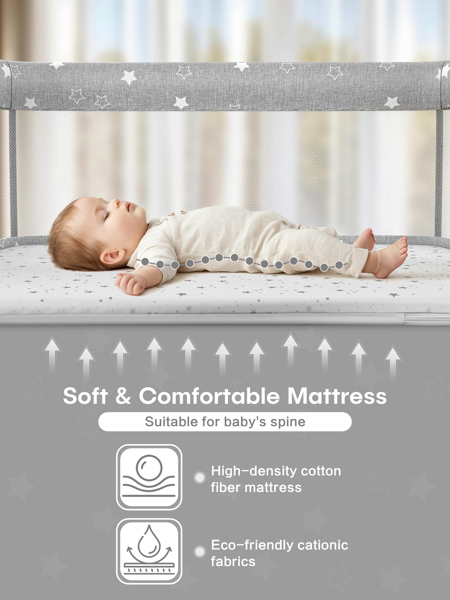BIUSIKAN bassinet all-mesh design with breathable panels for airflow