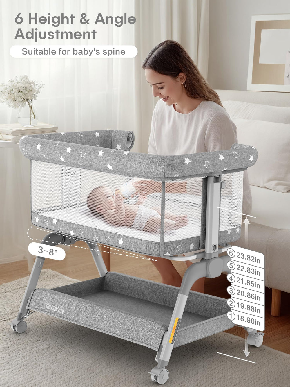 BIUSIKAN bassinet incline mode for gentle elevation during feeds
