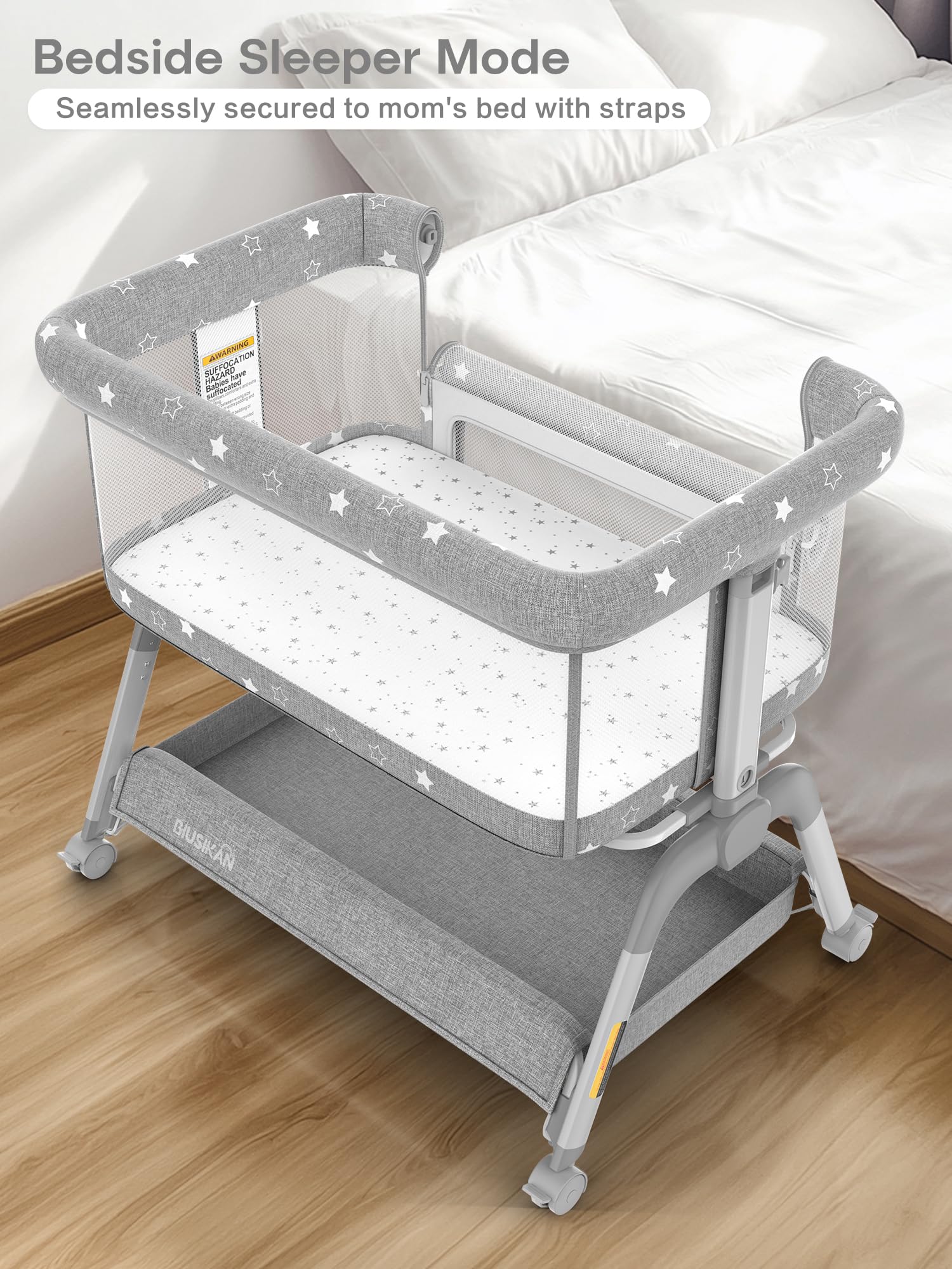 BIUSIKAN bassinet features six height settings to fit most beds