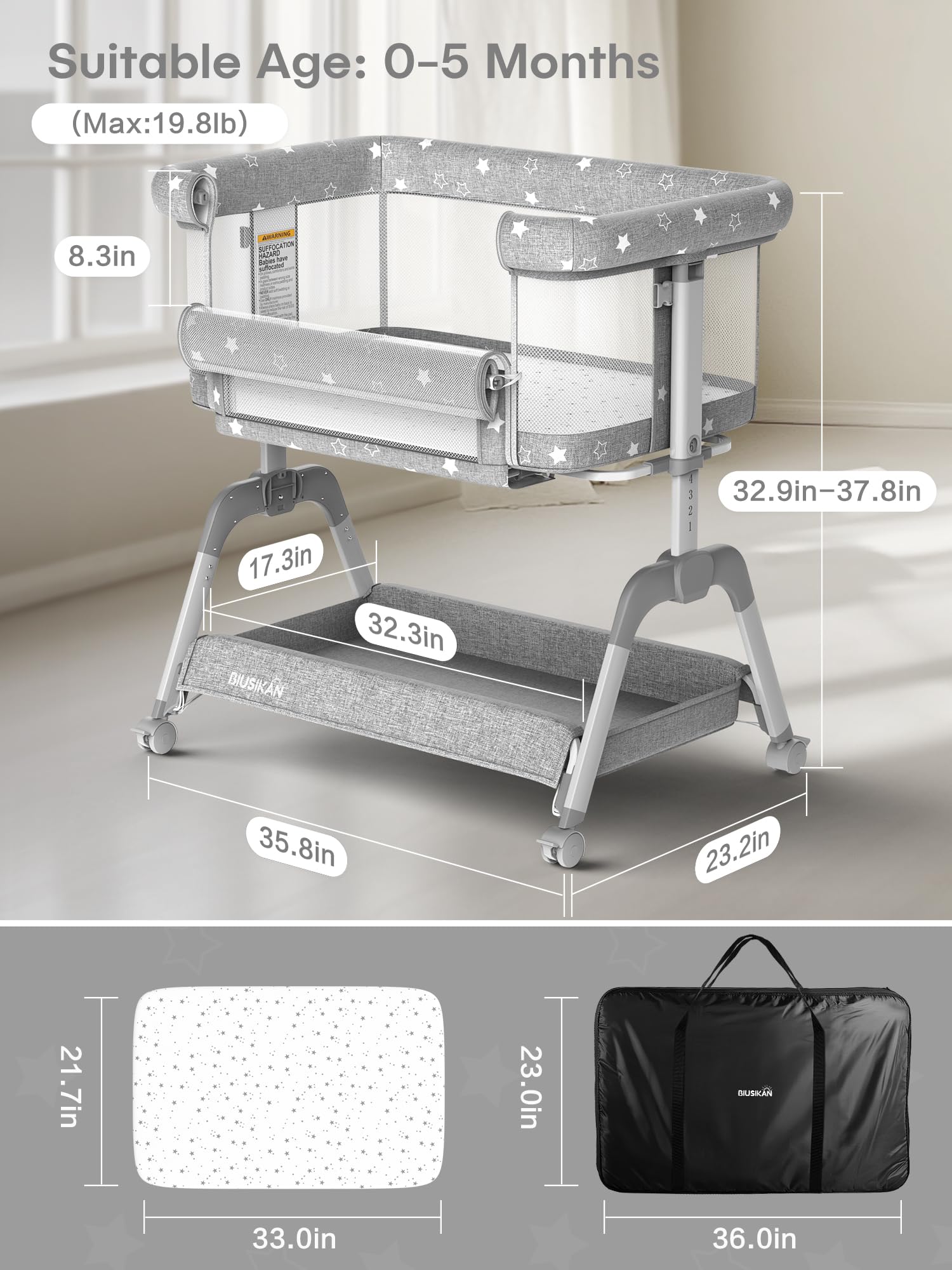 BIUSIKAN bassinet sturdy bottom-frame for stable sleep space