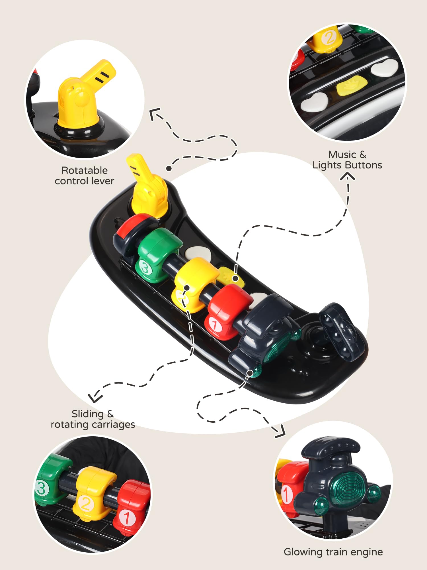 BIUSIKAN Music and Lights safety features with anti-slip pads