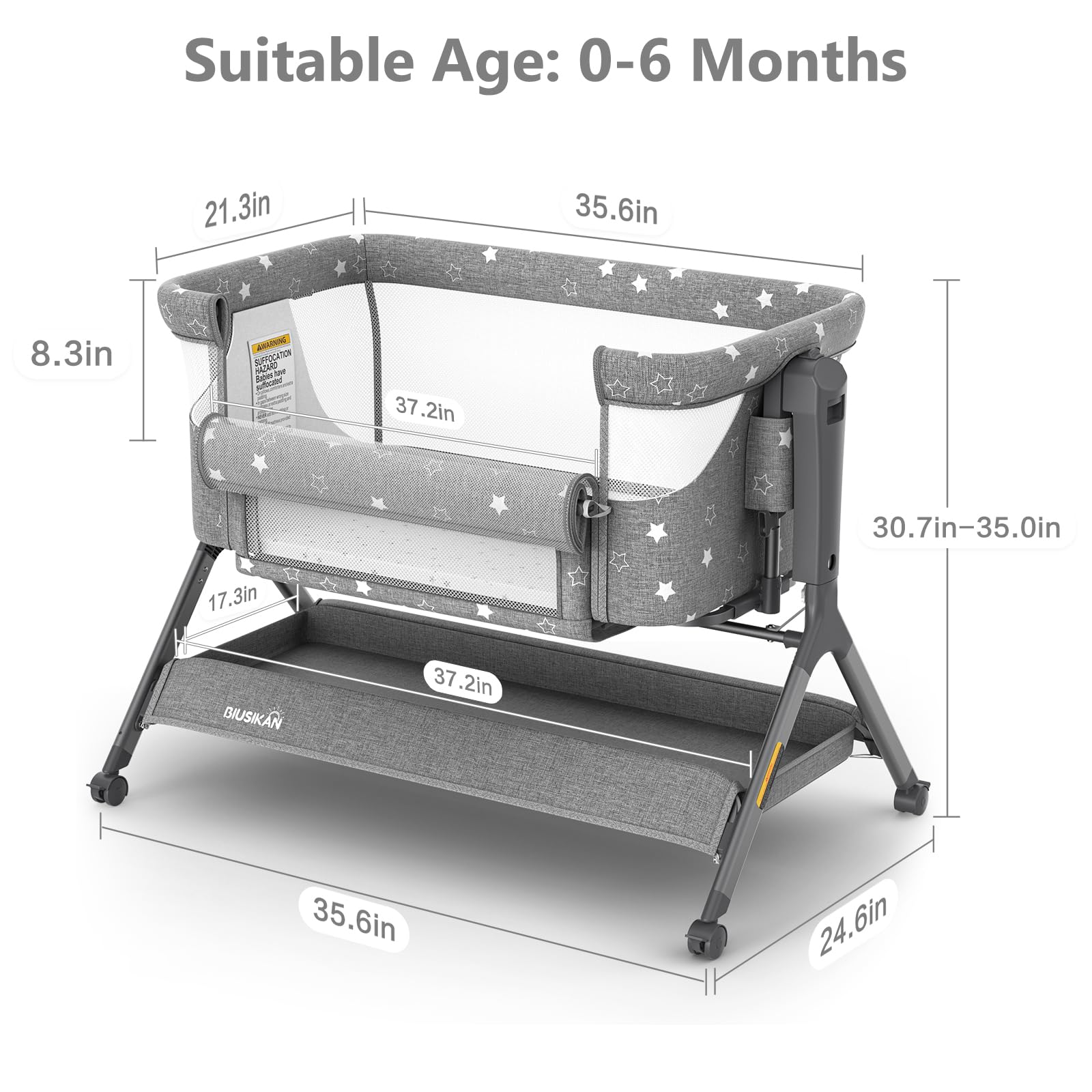 Biusikan portable bassinet with lockable wheels for smooth maneuvering.