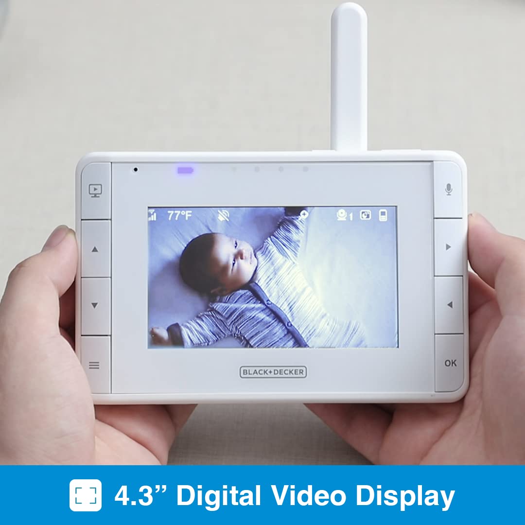 Black+Decker baby monitor pan-tilt camera enables flexible viewing angles.