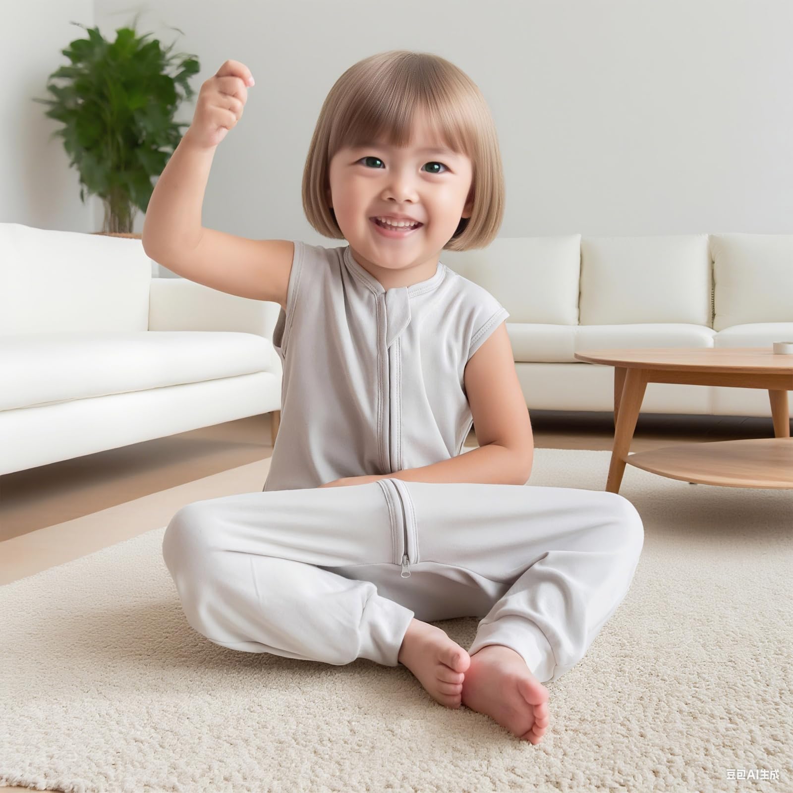 Blackleaf Baby sleep sack with split legs in grey suitable for early walkers and freedom of movement.