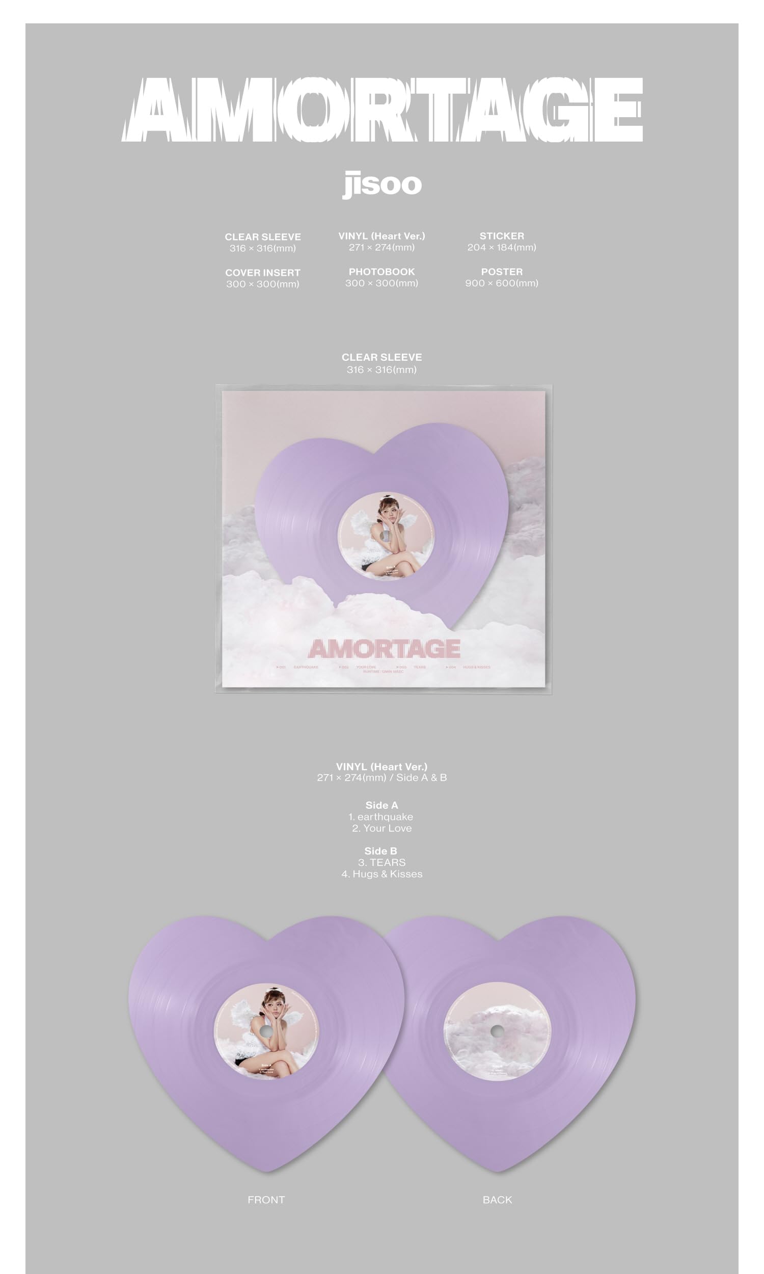 B'LACKP'INK J'isoo Amortage Heart vinyl with photo book and poster; ideal for display and listening.