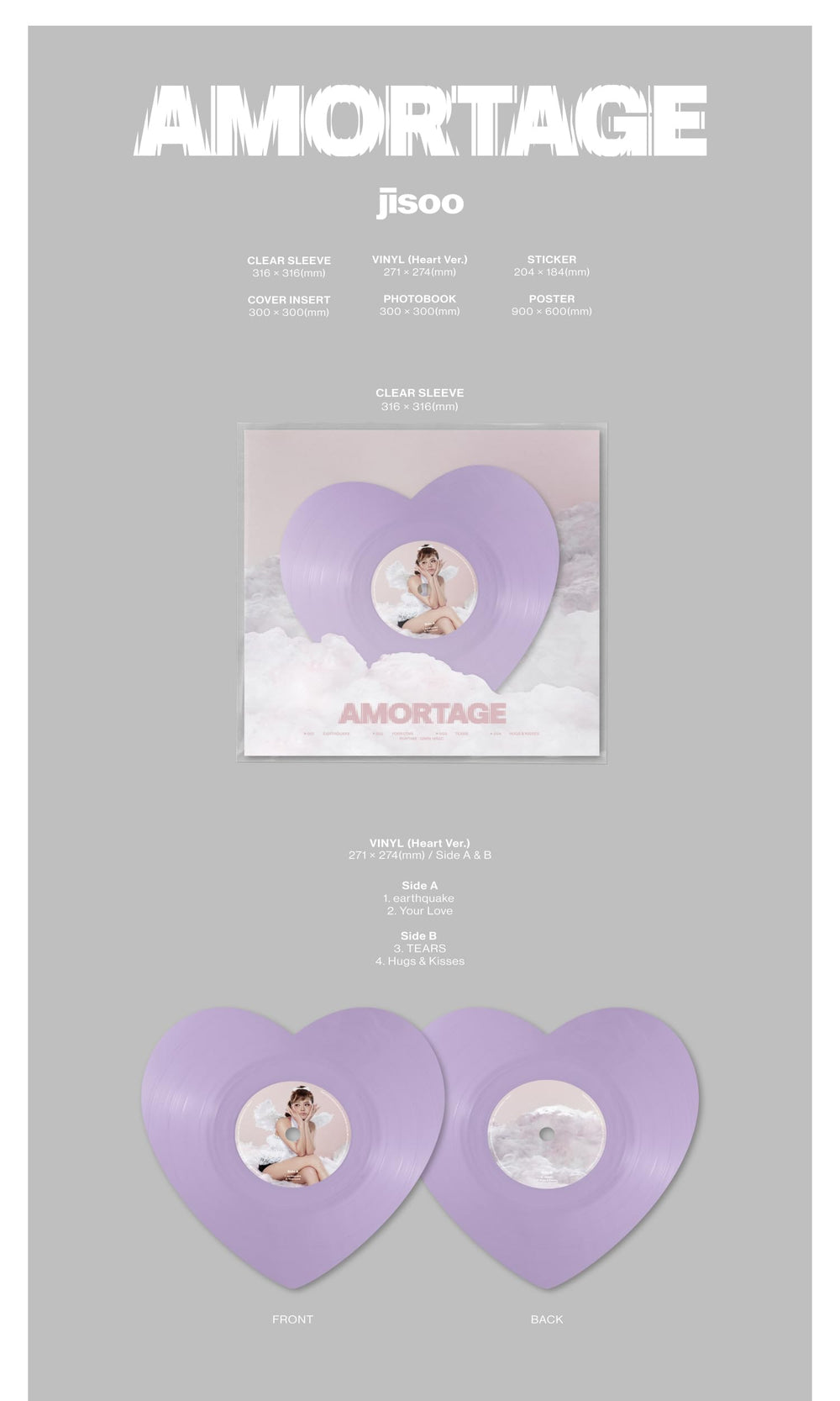 B'LACKP'INK J'isoo Amortage Heart vinyl with photo book and poster; ideal for display and listening.