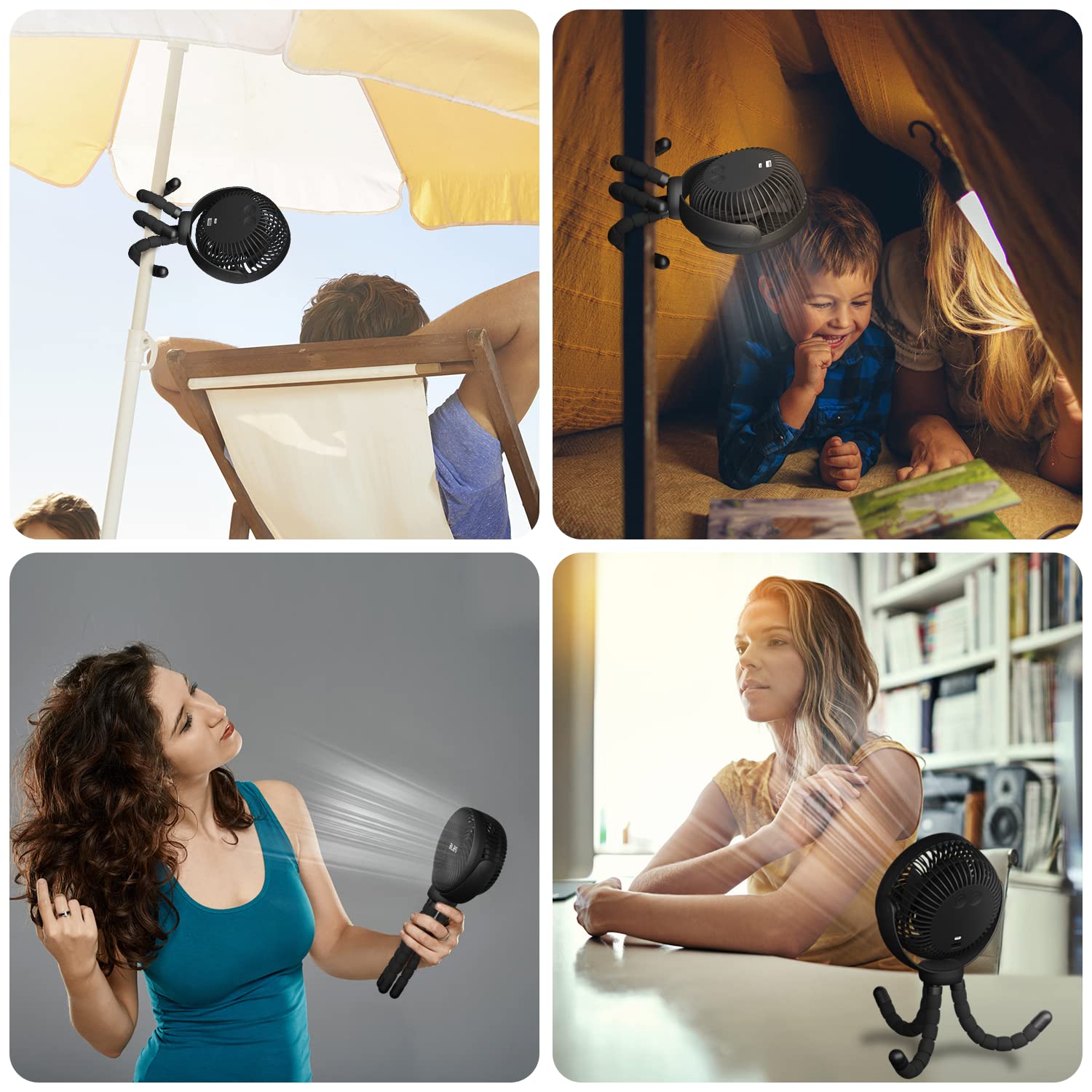 BLBS Stroller Fan uses a 12600mAh rechargeable battery for extended use.