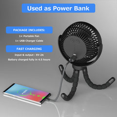 BLBS Stroller Fan with USB-A port charges devices on the go.