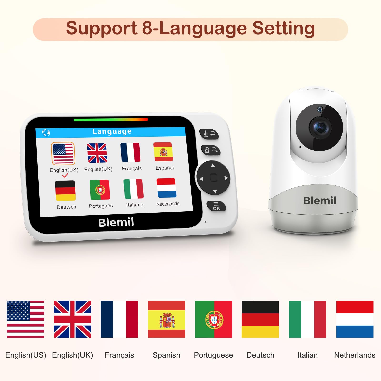Blemil camera with pan-tilt-zoom for versatile viewing.