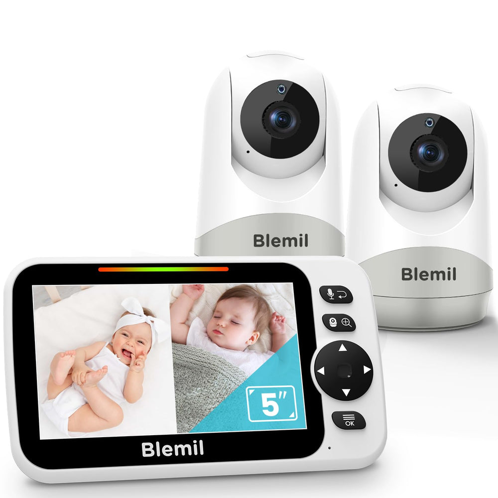 Blemil Upgrade split-screen view shows two rooms for simultaneous monitoring.