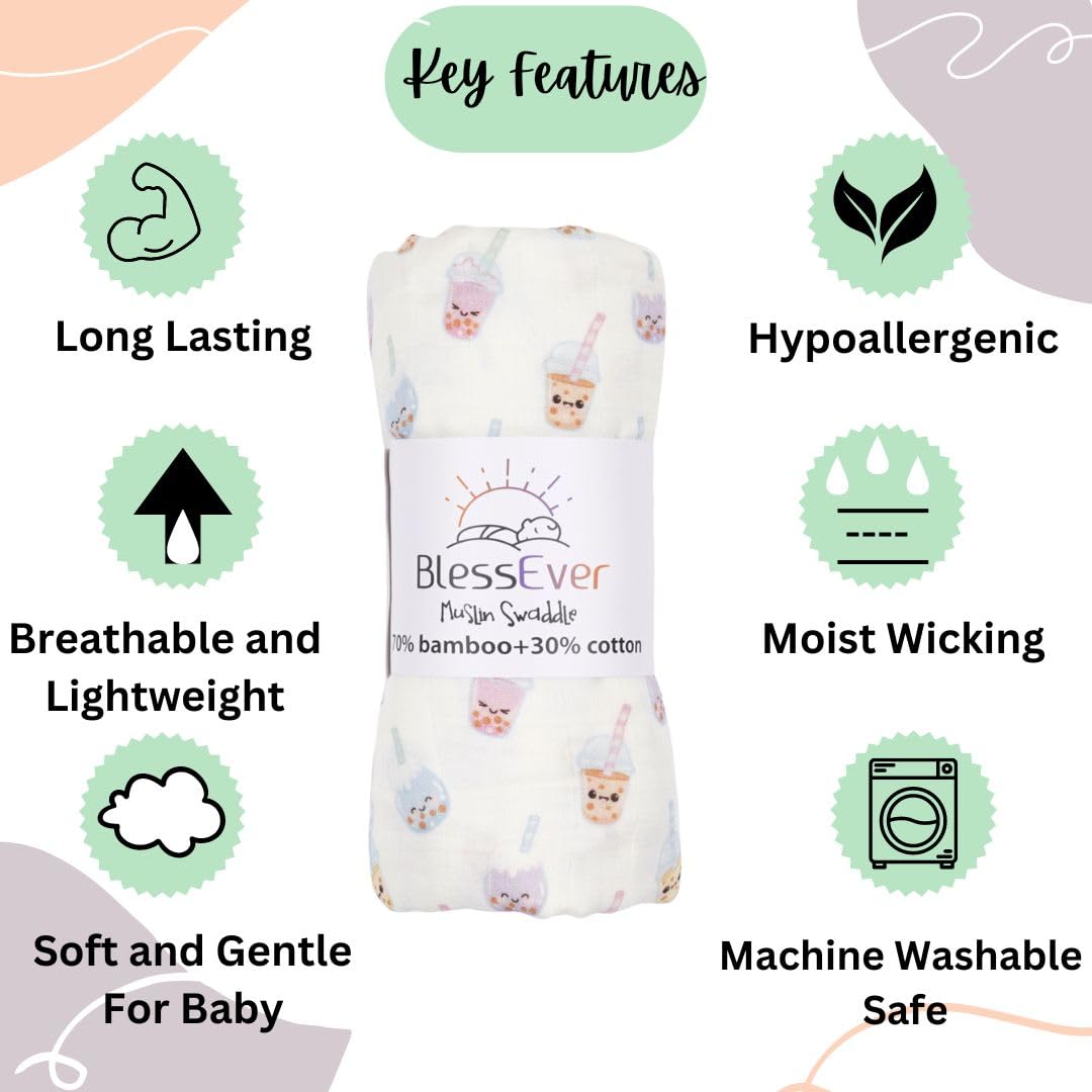 BlessEver muslin swaddle blanket breathable weave for gentle baby comfort.