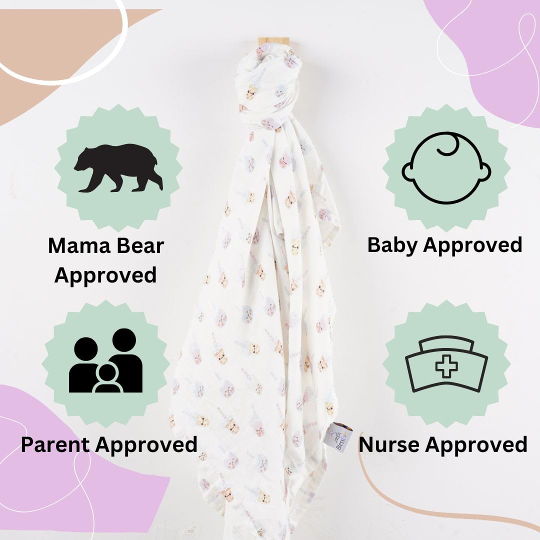 BlessEver muslin swaddle blanket featuring fade-resistant emojis design for playful moments.