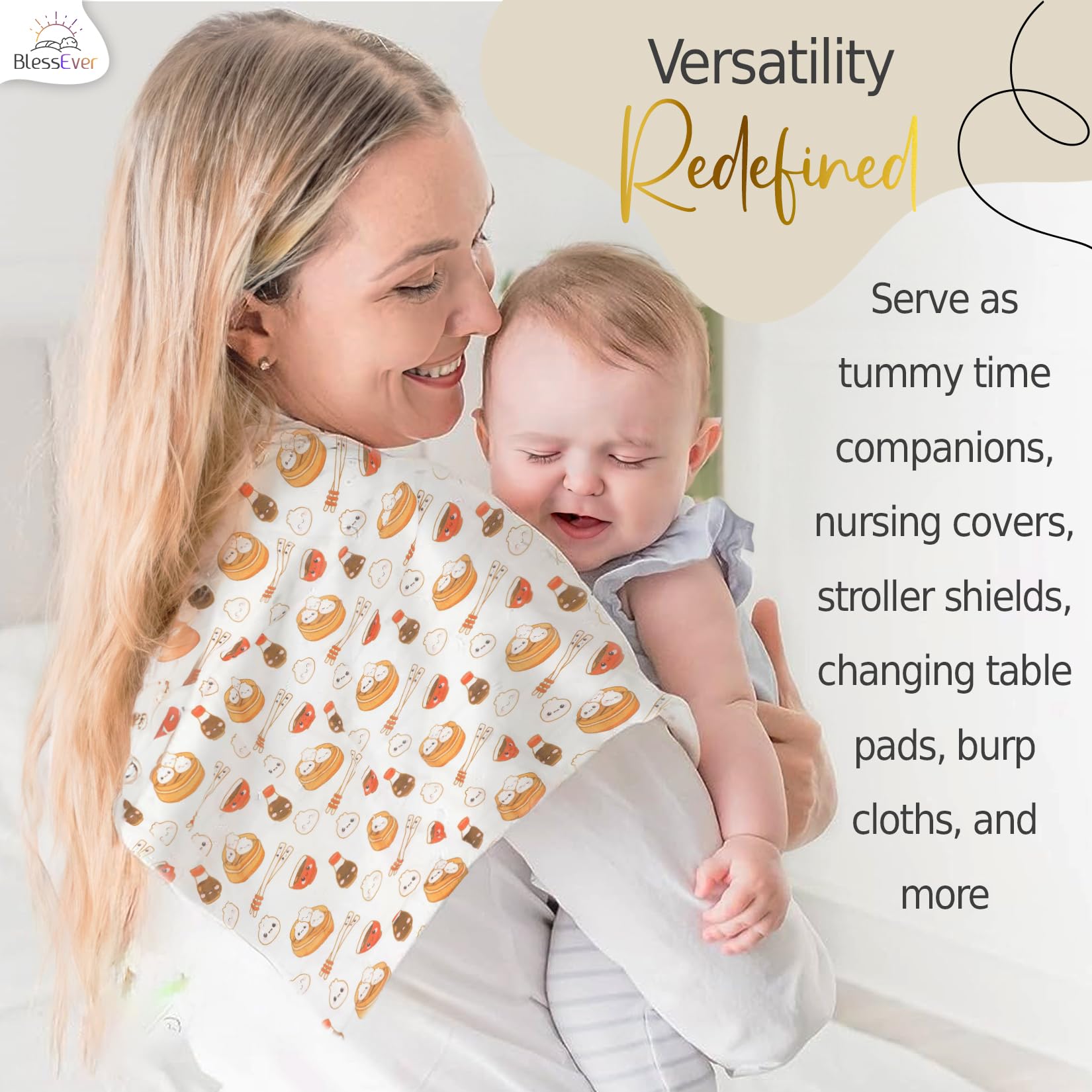 BlessEver muslin swaddle blanket premium rayon blend for soft, breathable fabric.