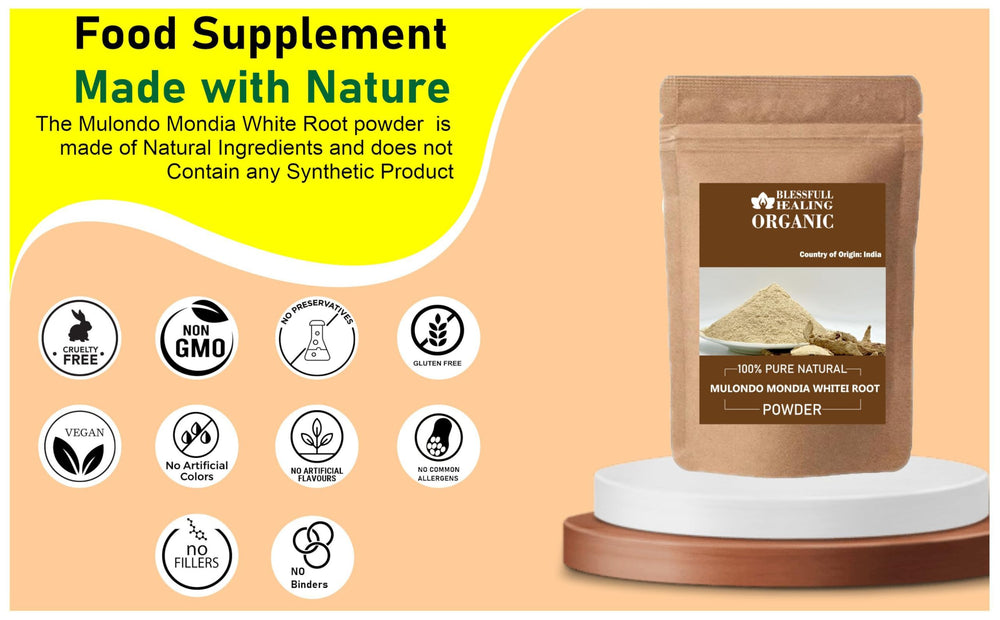 Blessfull Healing Mulondo Mondia Whitei root powder close-up texture, smooth and ready to mix.
