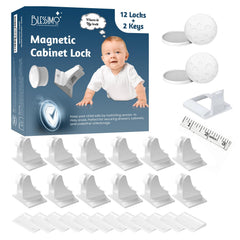 Blessimo 12-pack magnetic cabinet locks installed inside cabinet for invisible child safety