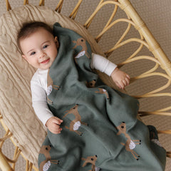 Bleu La La 100-percent cotton knit blanket offering breathable year-round comfort